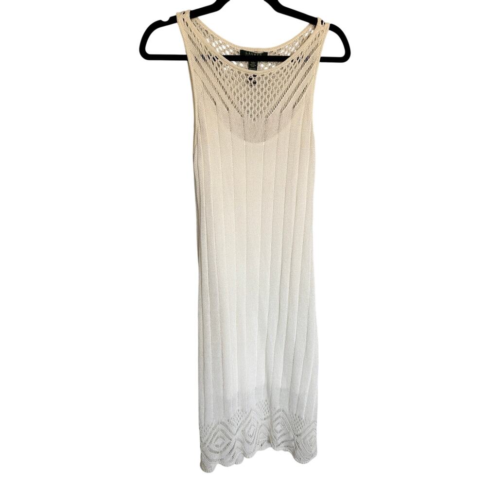 Lauren Ralph Lauren S White Crochet Bodycon Dress Linen Blend Y2K Vintage